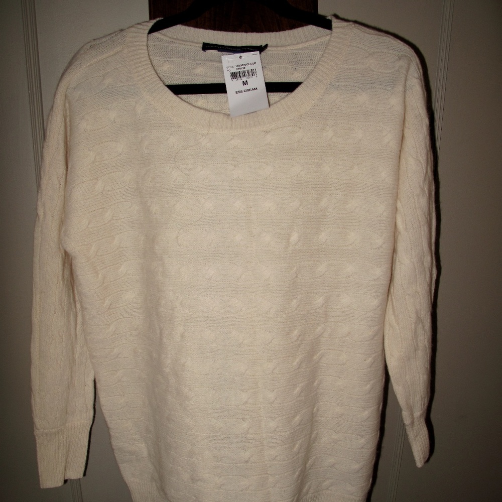 RALPH LAUREN SPORT Women's Cable Knit Sweater NWT Wool/Rabbit Hair Ivory XL